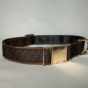 Luxury Dog Collar, Black And Brown, Size L Fits M Too, 1" Wide. Gold Hardware